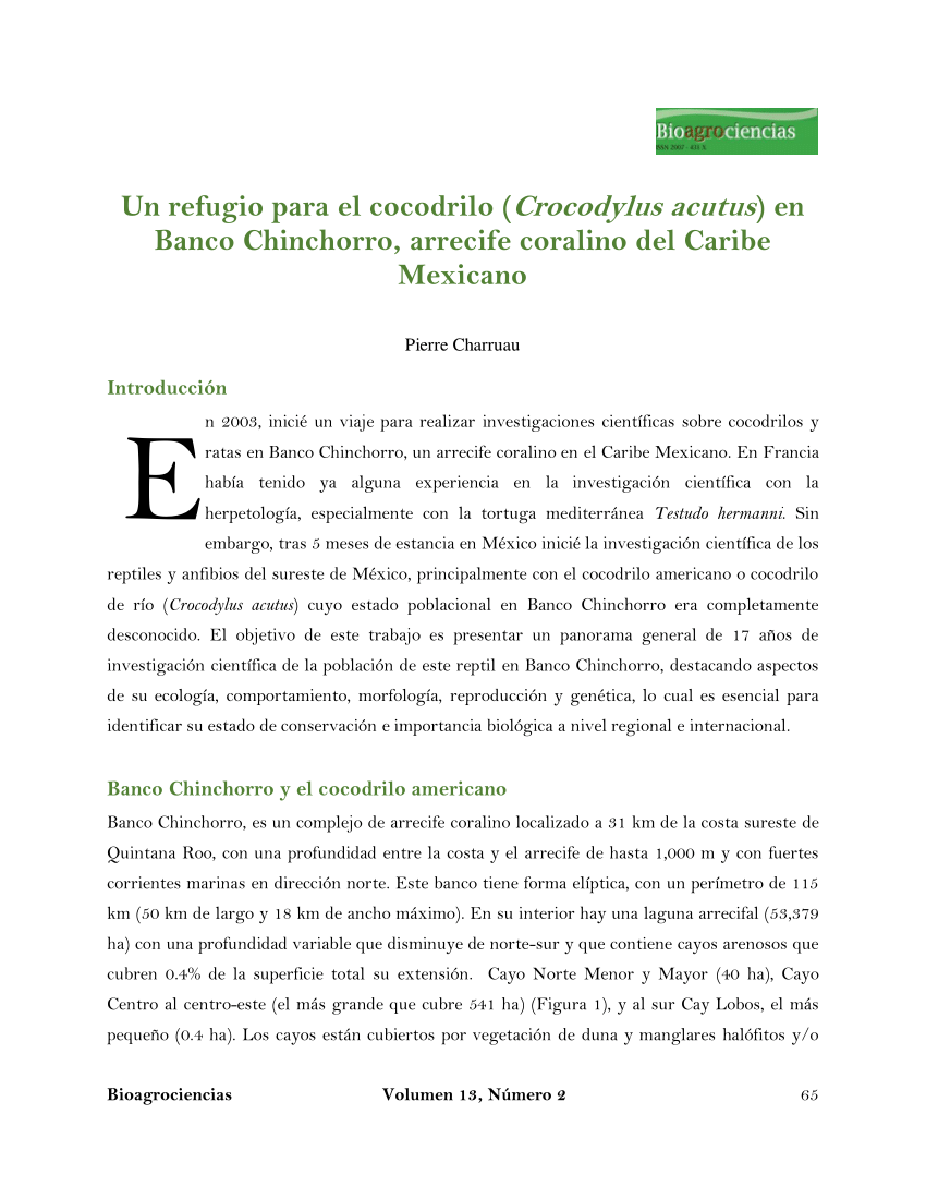 PDF) Un refugio para el cocodrilo (Crocodylus acutus) en Banco Chinchorro,  arrecife coralino del Caribe Mexicano