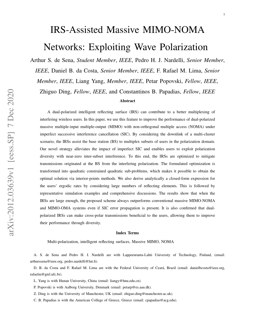 Pdf Irs Assisted Massive Mimo Noma Networks Exploiting Wave Polarization