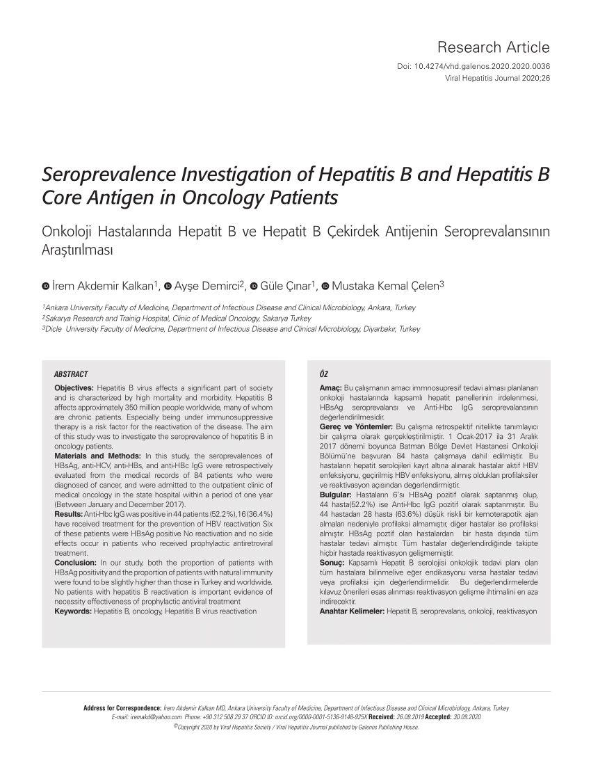 PDF Seroprevalence Investigation of Hepatitis B and Hepatitis B  