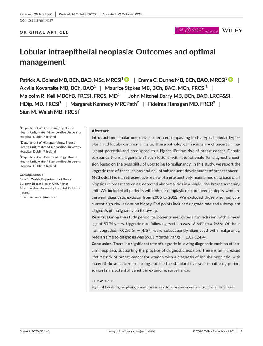 PDF) Lobular intraepithelial neoplasia: Outcomes and optimal management