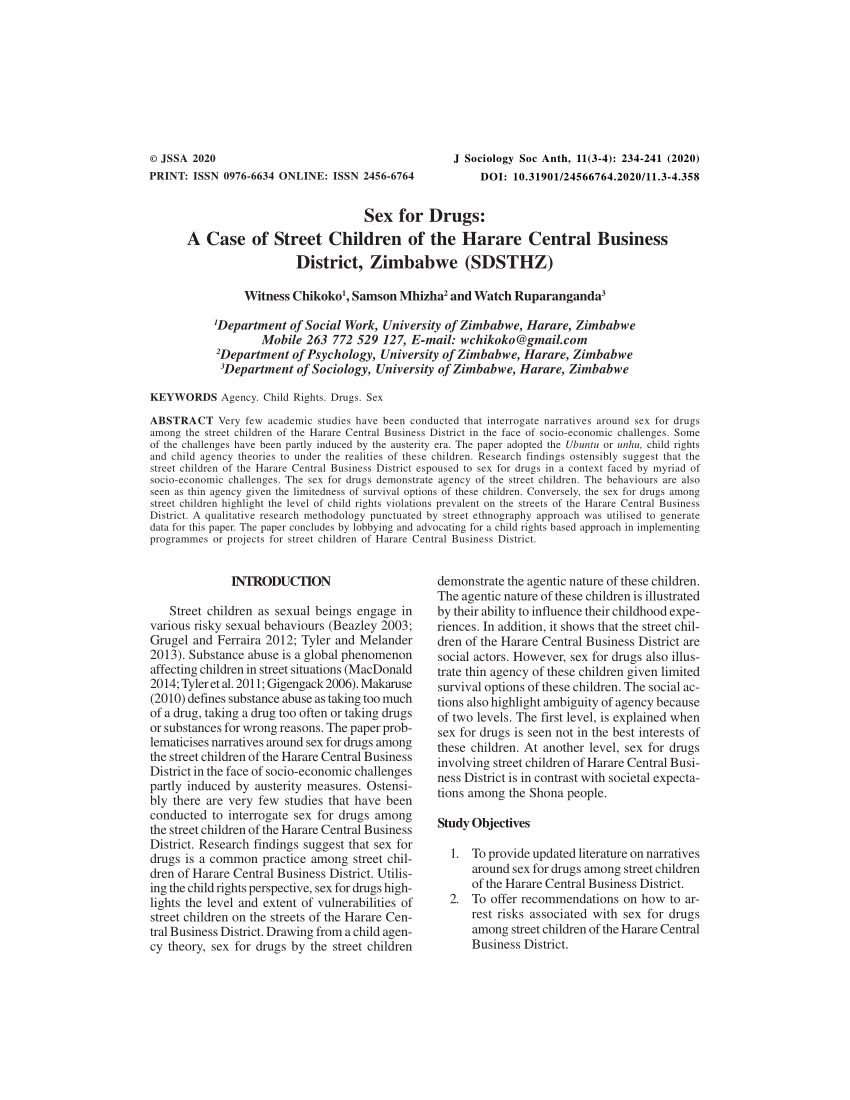PDF) Sex for Drugs: A Case of Street Children of the Harare Central  Business District, Zimbabwe (SDSTHZ)