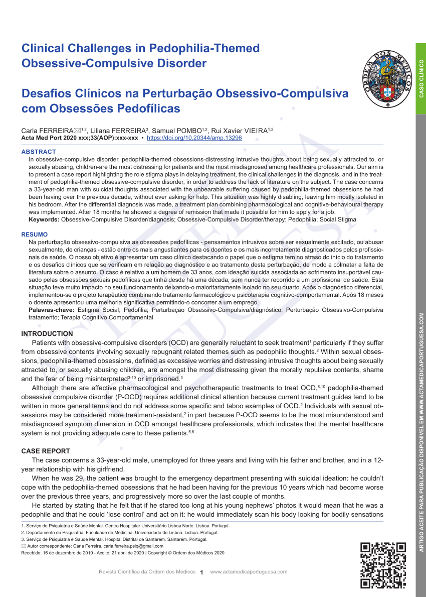 PDF) Clinical Challenges in Pedophilia-Themed Obsessive-Compulsive Disorder