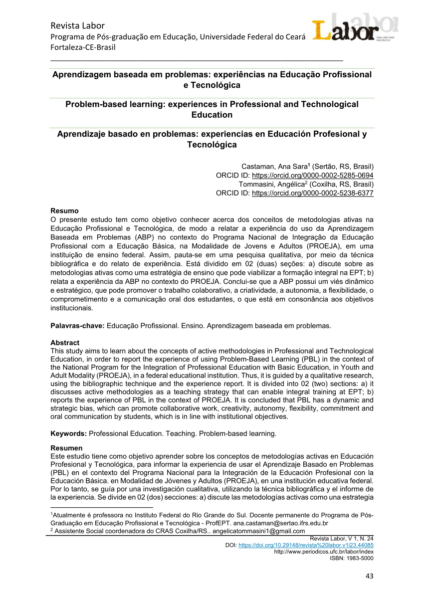PDF) UTILIZAÇÃO DE IMAGENS NA APRENDIZAGEM BASEADA EM PROBLEMAS (ABP) NA  CONCEPÇÃO DE PÓS-GRADUANDOS