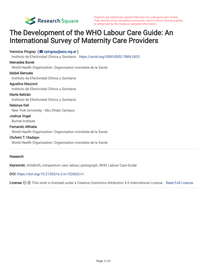 PDF The Development of the WHO Labour Care Guide An  