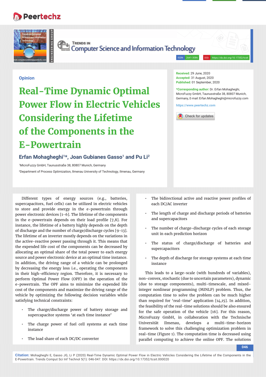 (PDF) RealTime Dynamic Optimal Power Flow in Electric Vehicles