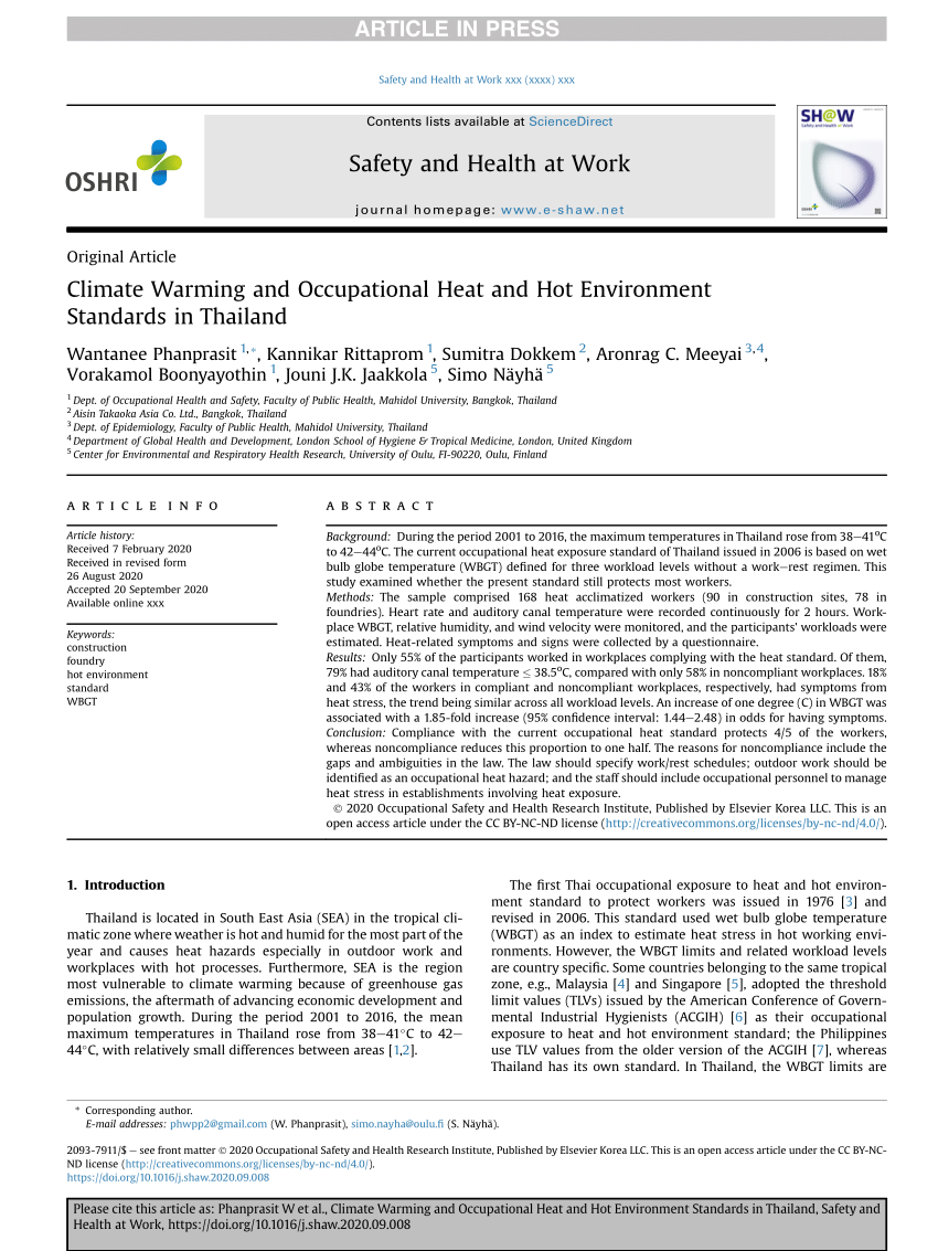 PDF Climate Warming and Occupational Heat and Hot Environment  