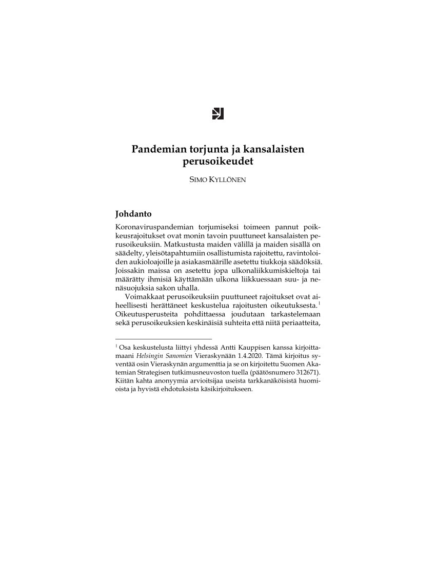 PDF) Pandemian torjunta ja kansalaisten perusoikeudet