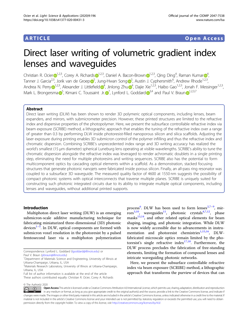 PDF) Direct laser writing of volumetric gradient index lenses and ...