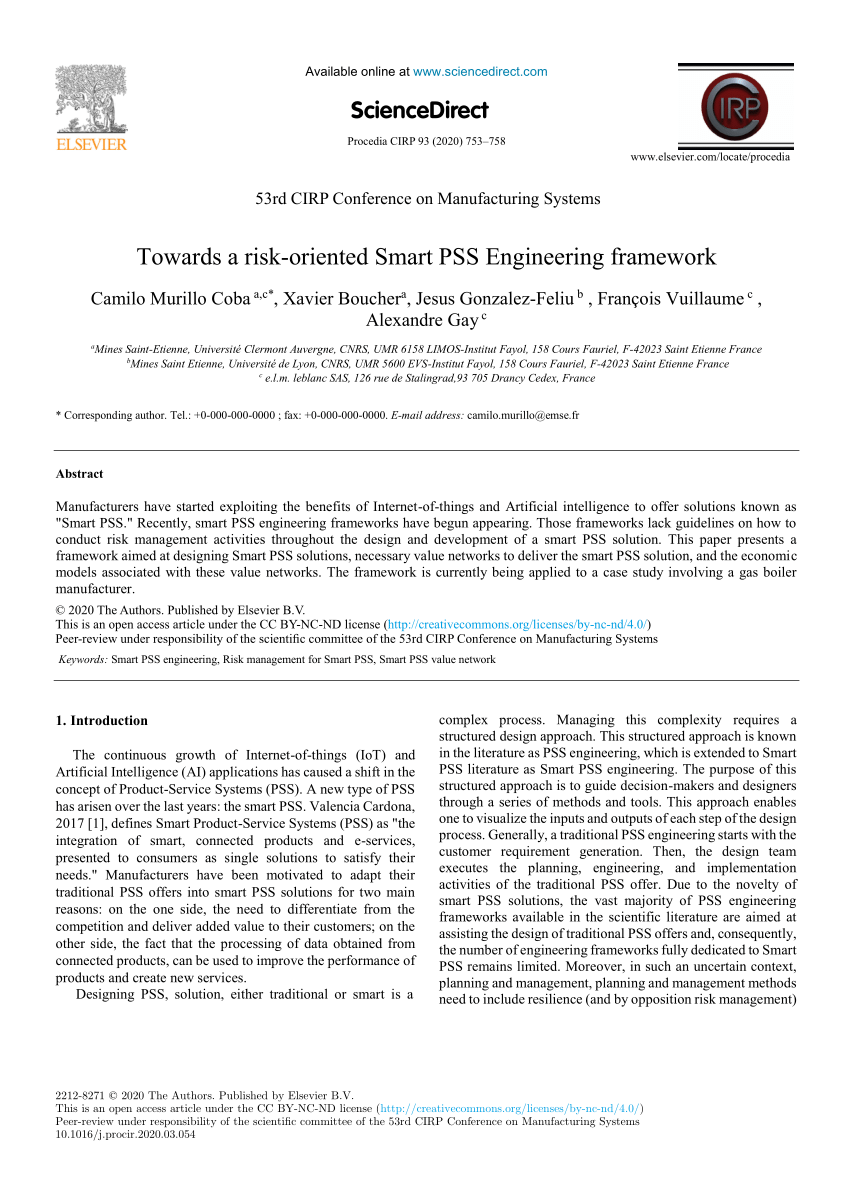 Pdf Towards A Risk Oriented Smart Pss Engineering Framework