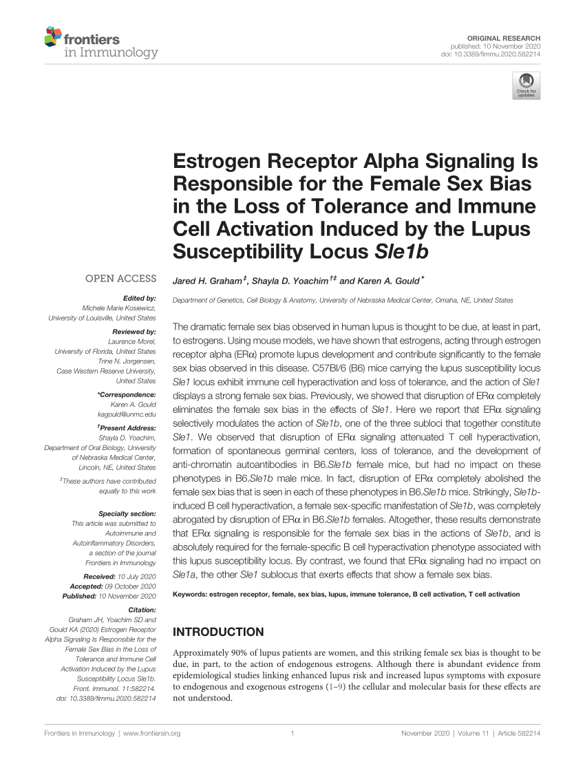 Pdf Estrogen Receptor Alpha Signaling Is Responsible For The Female Sex Bias In The Loss Of 5610