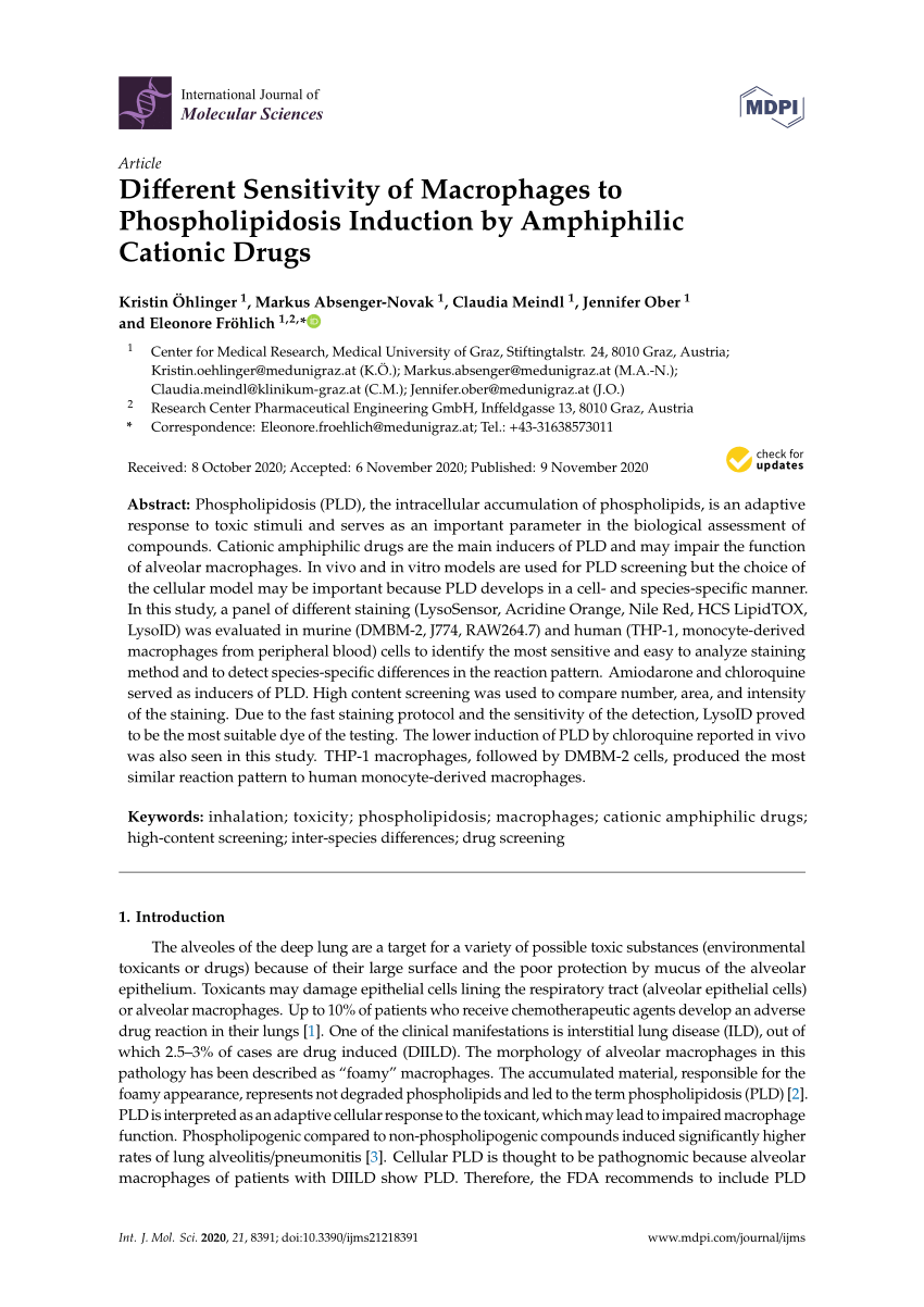 Positief lip transmissie PDF) Different Sensitivity of Macrophages to Phospholipidosis Induction by  Amphiphilic Cationic Drugs
