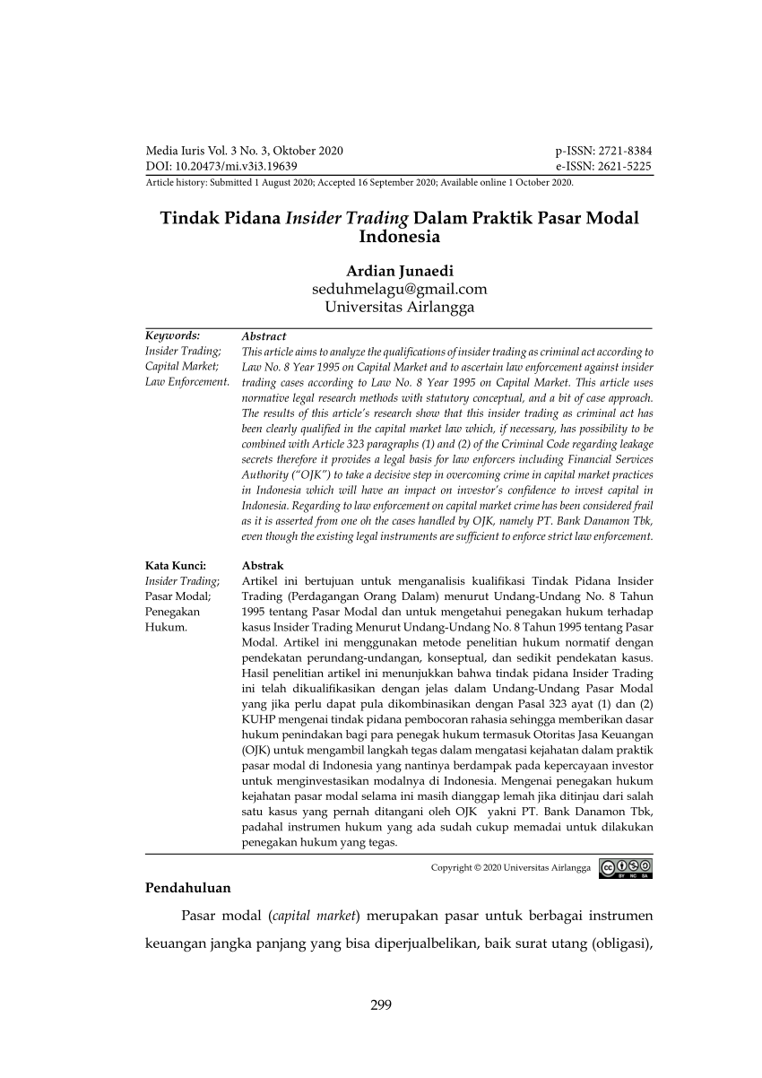 (PDF) Tindak Pidana Insider Trading Dalam Praktik Pasar Modal Indonesia