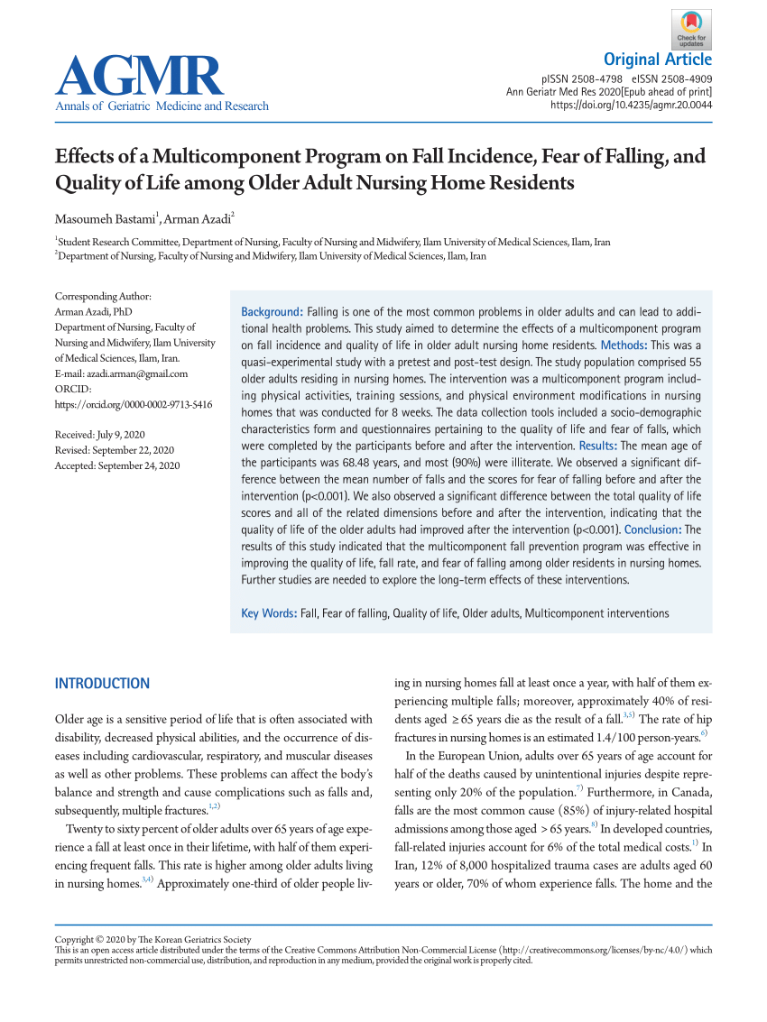 PDF) Effects of a Multicomponent Program on Fall Incidence, Fear of Falling, and Quality of Life among Older Adult Nursing Home Residents pic
