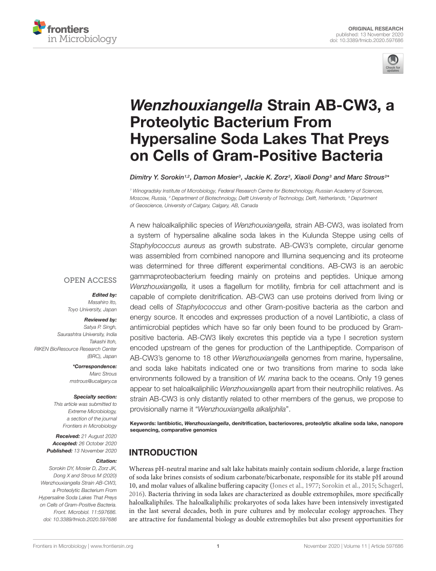 PDF) Wenzhouxiangella Strain AB-CW3, a Proteolytic Bacterium From 