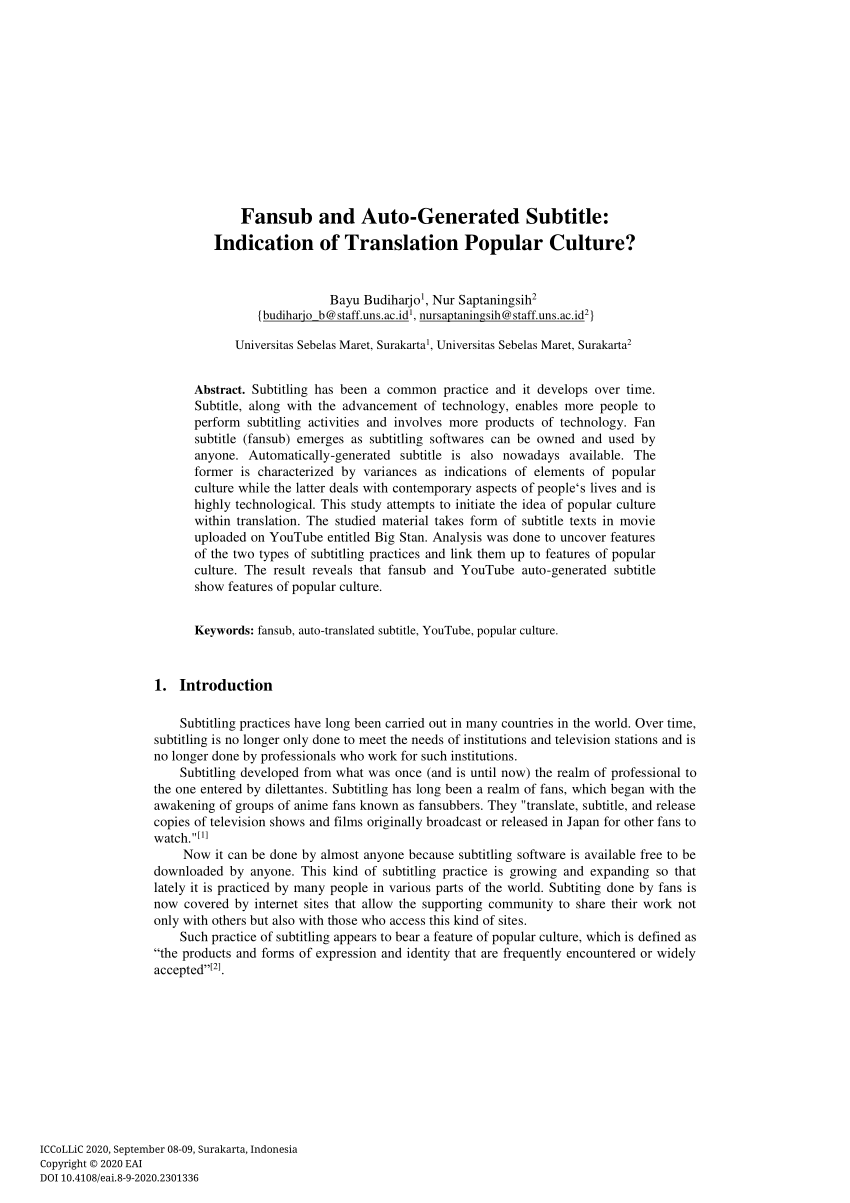 PDF] Understanding Fansub as One of the Audiovisual Translation Method