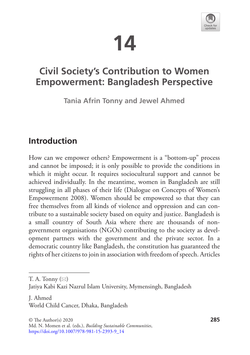 PDF) Civil Society's Contribution to Women Empowerment: Bangladesh  Perspective