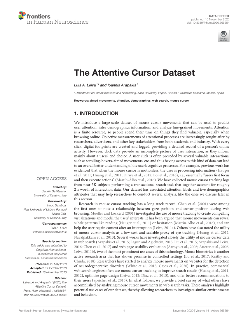 Frontiers  The Attentive Cursor Dataset