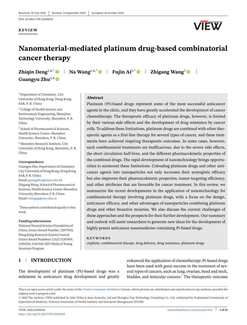 Pdf Nanomaterial‐mediated Platinum Drug‐based Combinatorial Cancer Therapy 1651