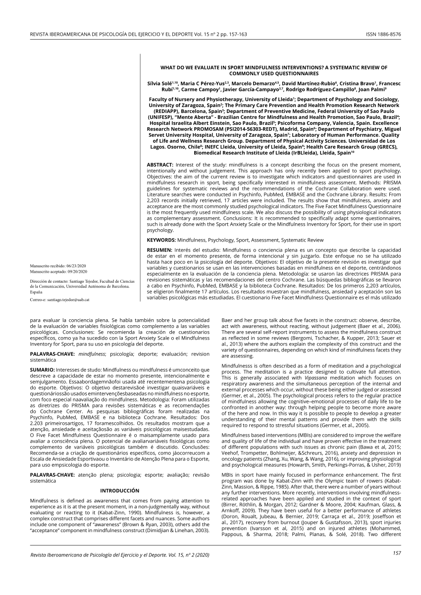 Pdf What Do We Evaluate In Sport Mindfulness Interventions A Systematic Review Of Commonly Used Questionnaires