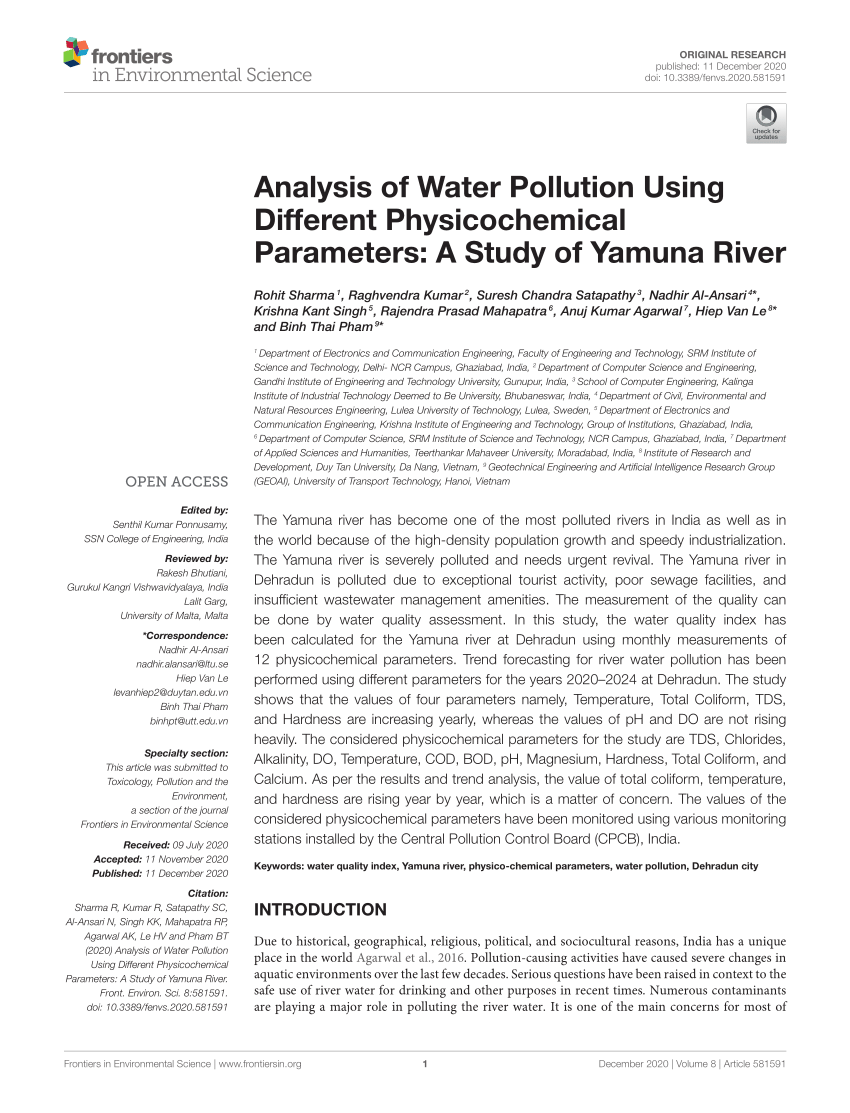 (PDF) Analysis of Water Pollution Using Different Physicochemical