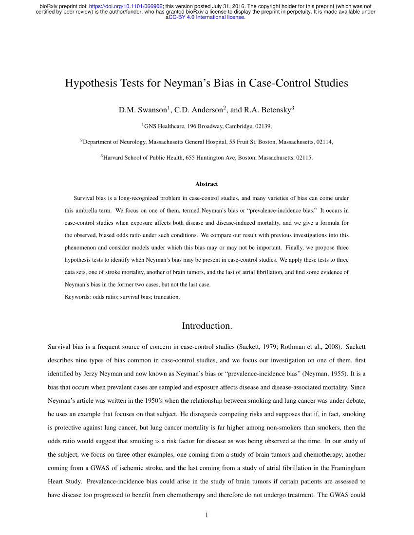 case control studies hypothesis