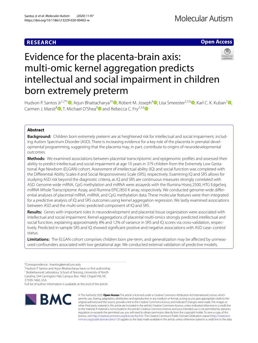 (PDF) Evidence for the placenta-brain axis multi-omic kernel aggregation predicts intellectual and social impairment in children born extremely preterm foto