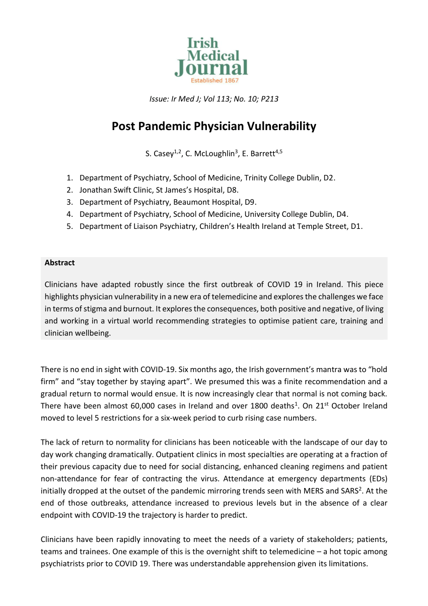 PDF Post Pandemic Physician Vulnerability