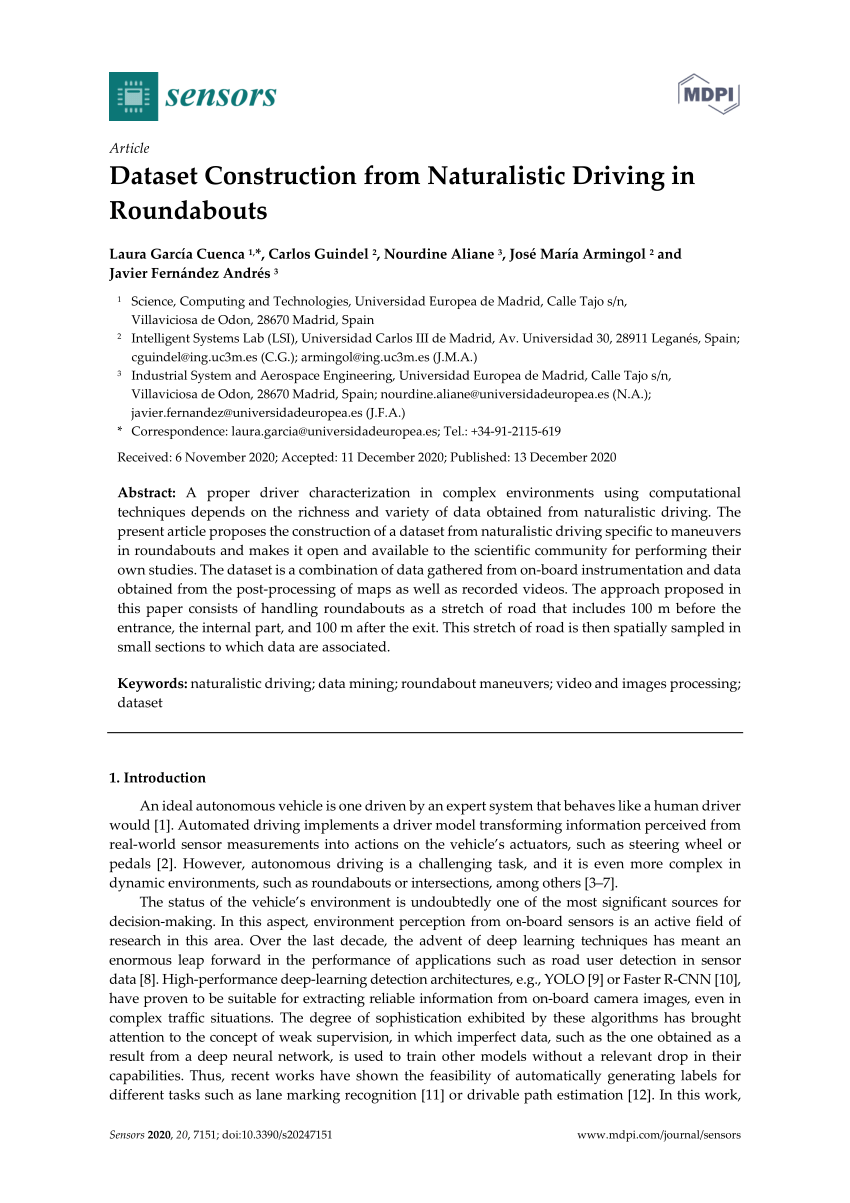 PDF) Dataset Construction from Naturalistic Driving in Roundabouts
