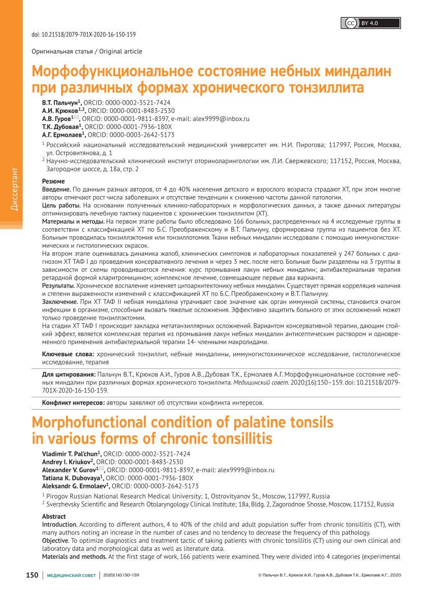 PDF) Morphofunctional condition of palatine tonsils in various forms of  chronic tonsillitis