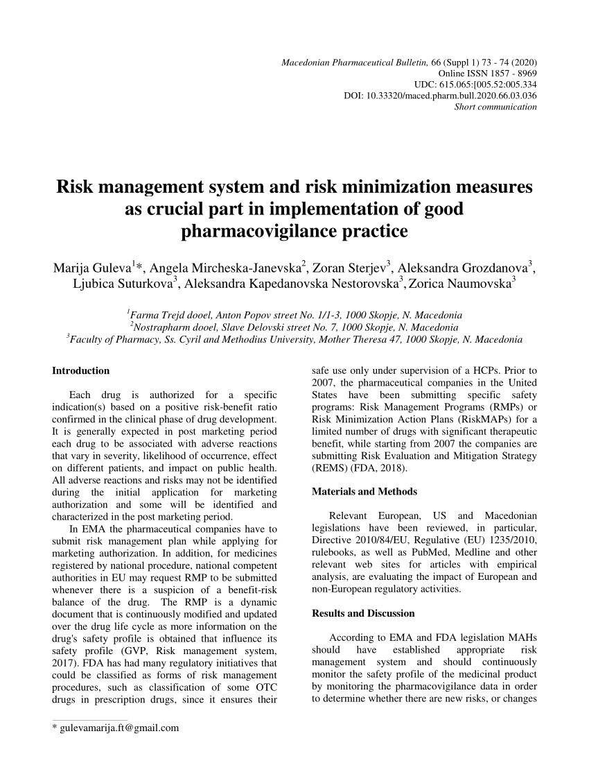 PDF Risk management system and risk minimization measures as  