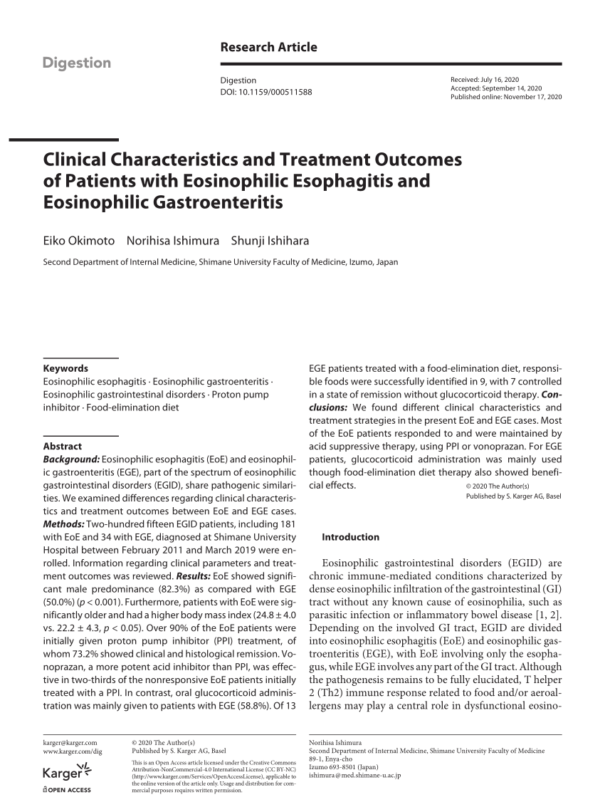 Pdf Clinical Characteristics And Treatment Outcomes Of Patients With Eosinophilic Esophagitis 1114