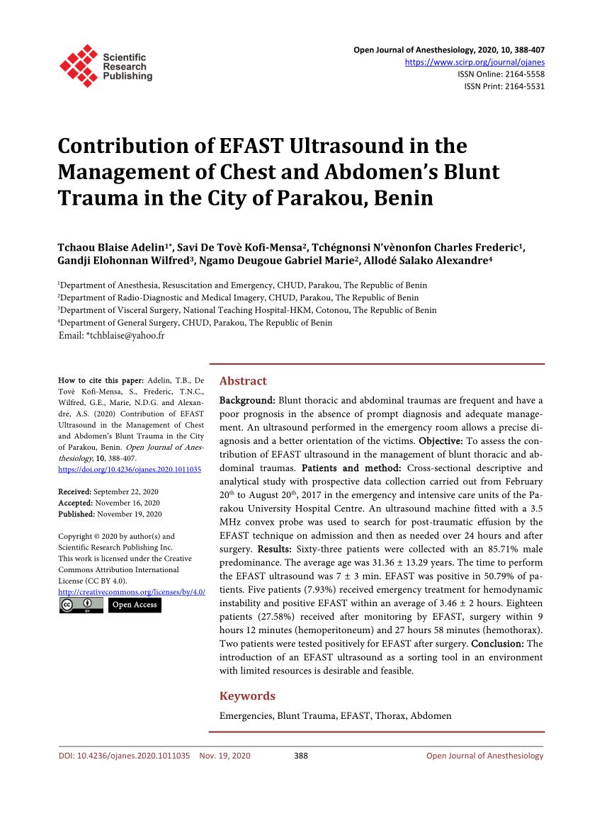 Use of eFAST in Patients with Injury to the Thorax or Abdomen