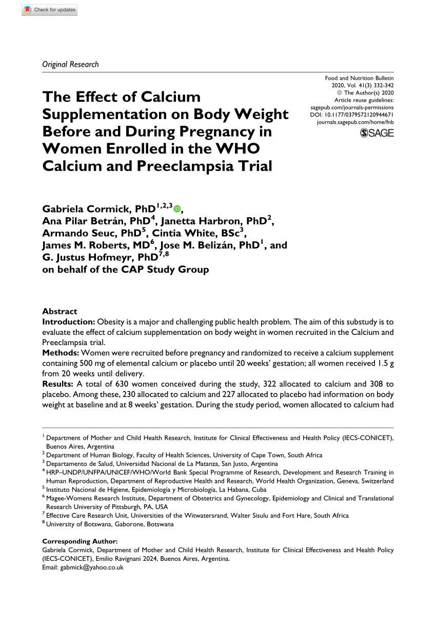 Pdf The Effect Of Calcium Supplementation On Body Weight Before And During Pregnancy In Women Enrolled In The Who Calcium And Preeclampsia Trial