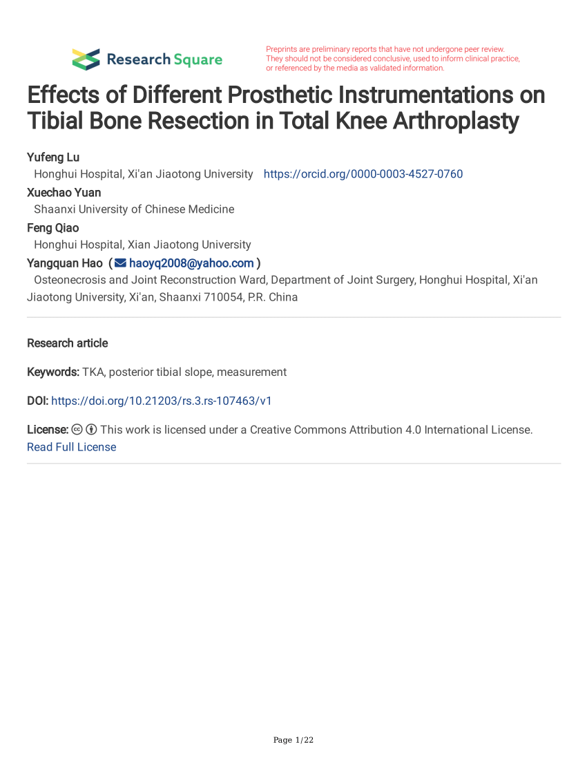 Pdf Effects Of Different Prosthetic Instrumentations On Tibial Bone Resection In Total Knee 8849