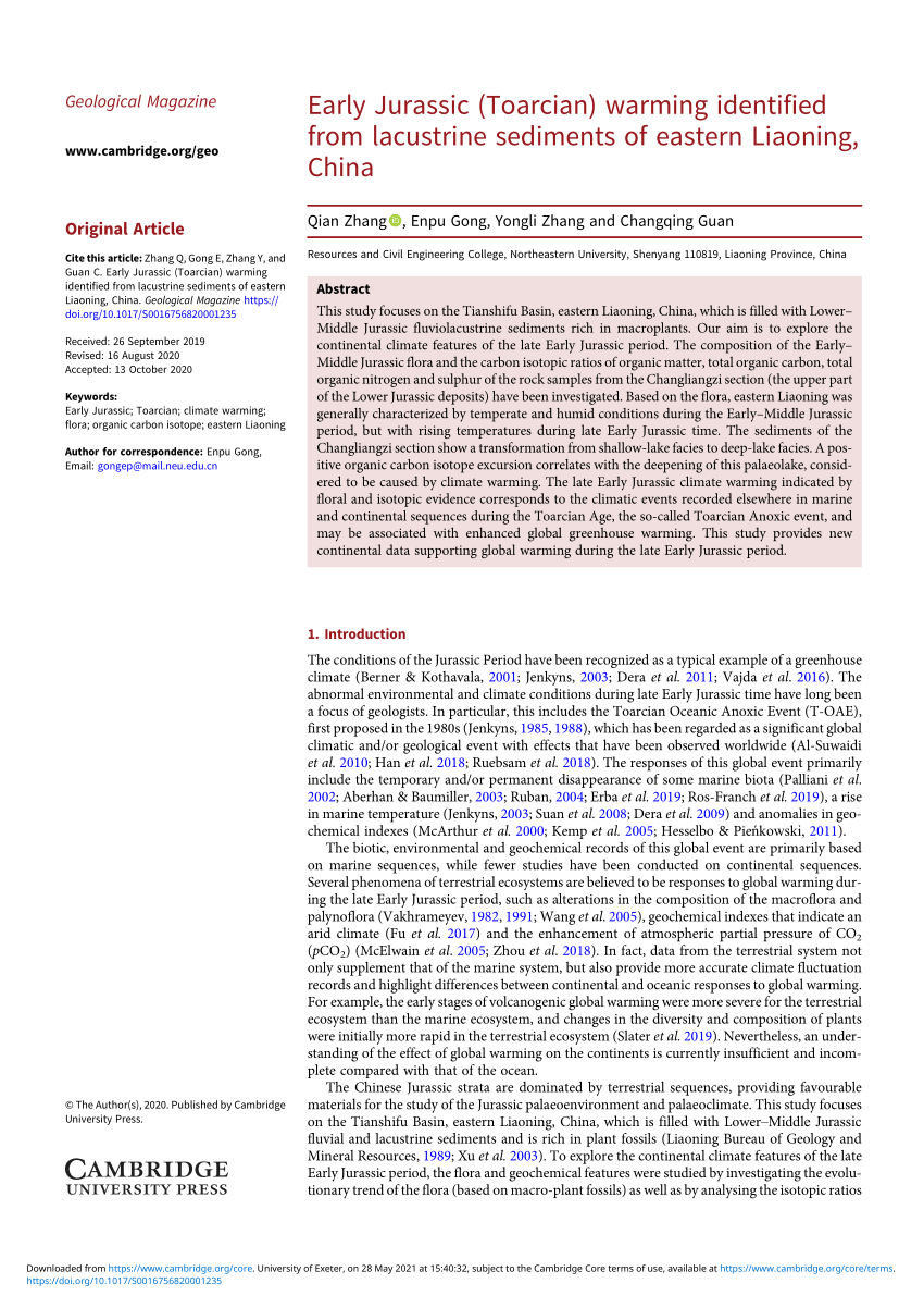 PDF) Early Jurassic (Toarcian) warming identified from lacustrine 