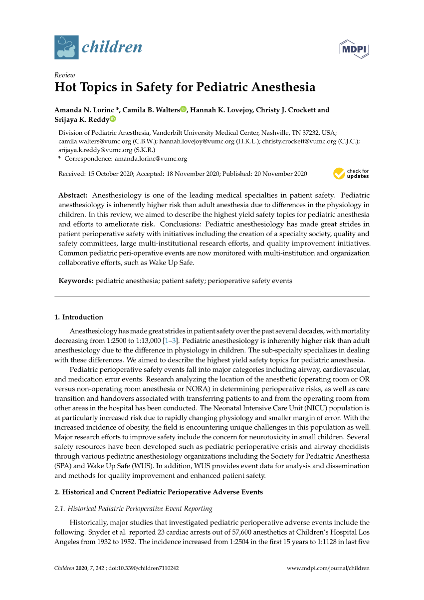 pediatric anesthesia thesis topics