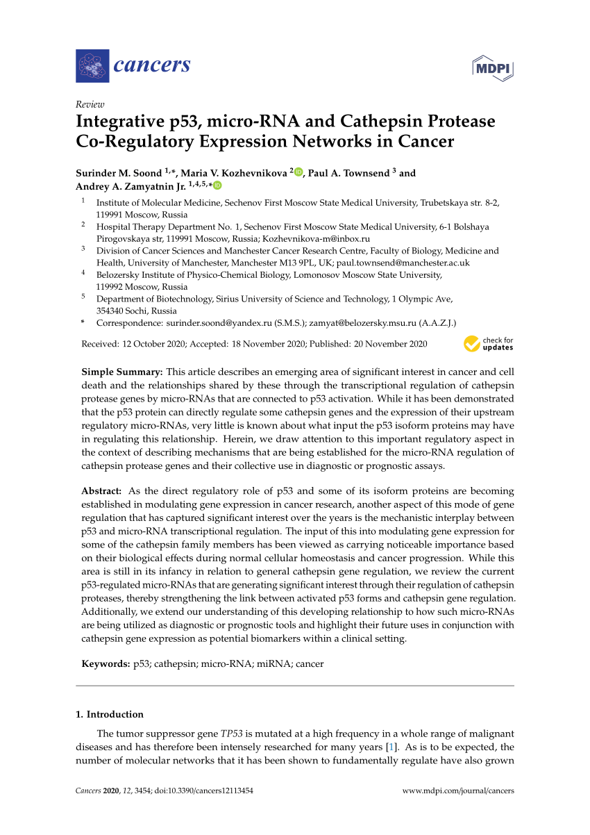 PDF) Integrative p53, micro-RNA and Cathepsin Protease Co 