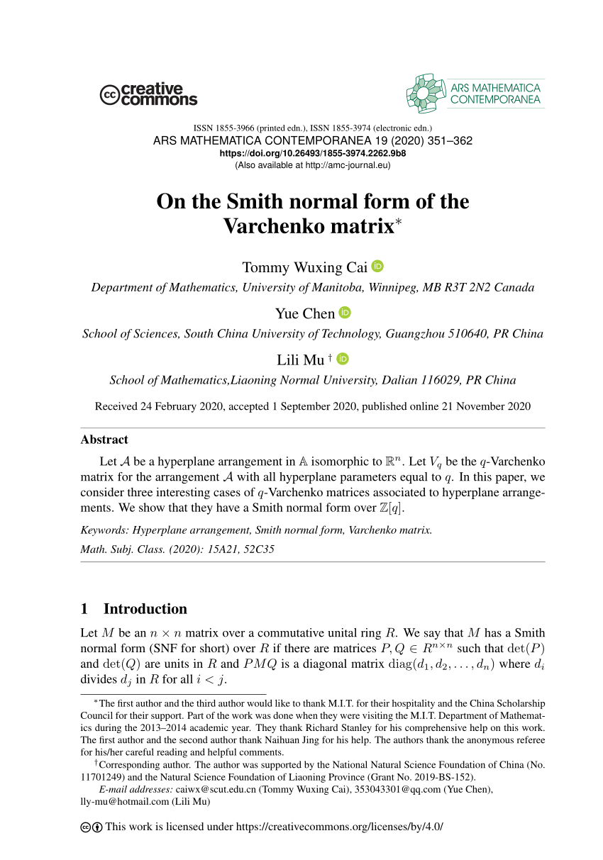 pdf-on-the-smith-normal-form-of-varchenko-matrix