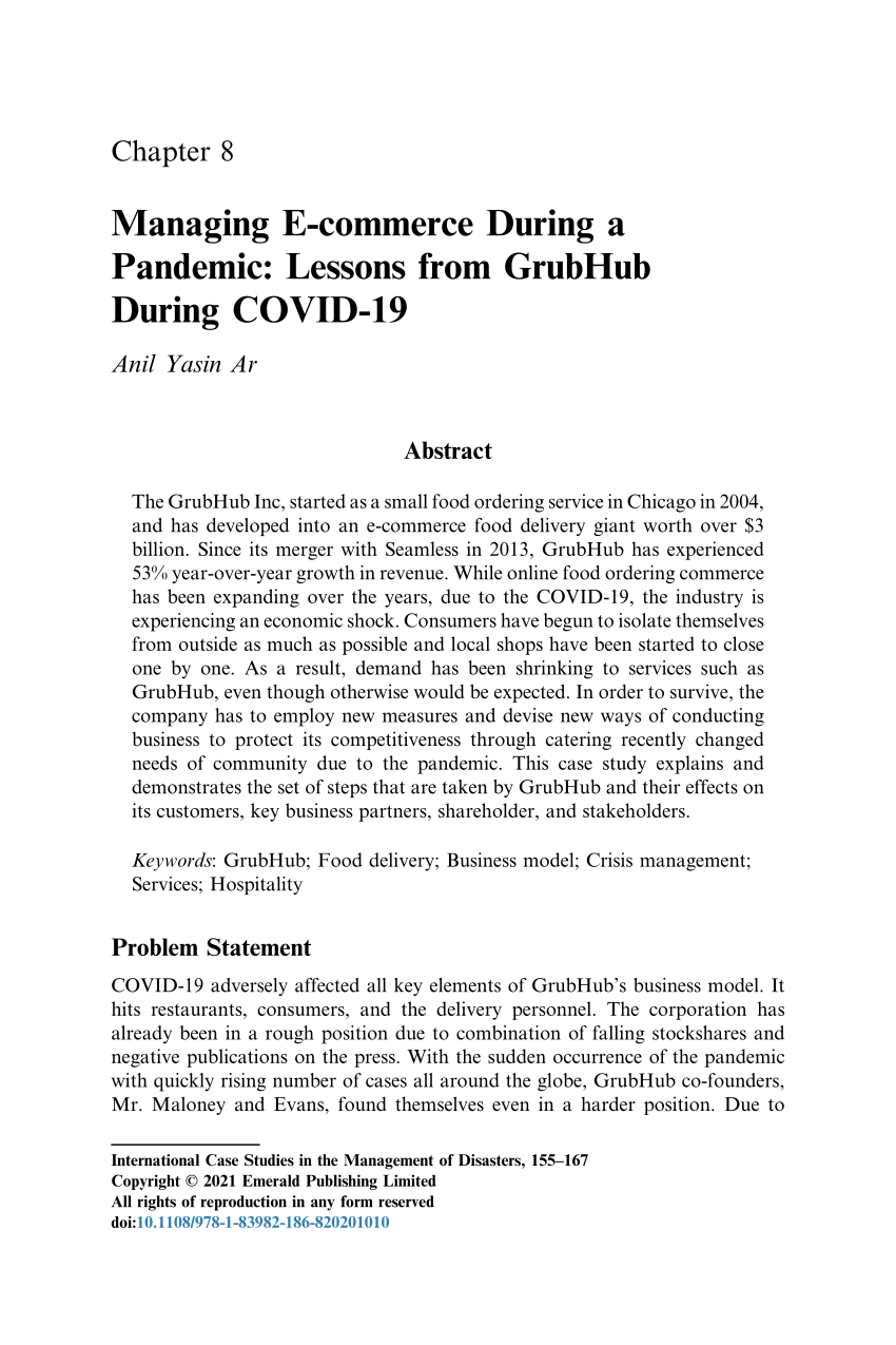 PDF) Managing E-commerce During a Pandemic: Lessons from GrubHub During  COVID-19
