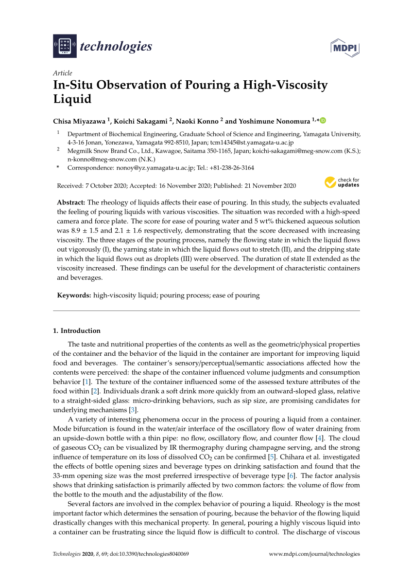 Pdf In Situ Observation Of Pouring A High Viscosity Liquid