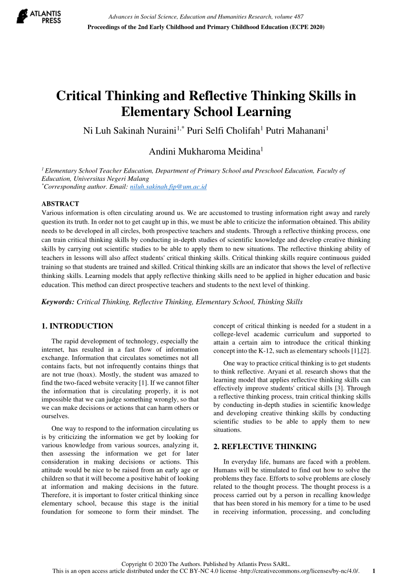 critical thinking and reflective practice pdf