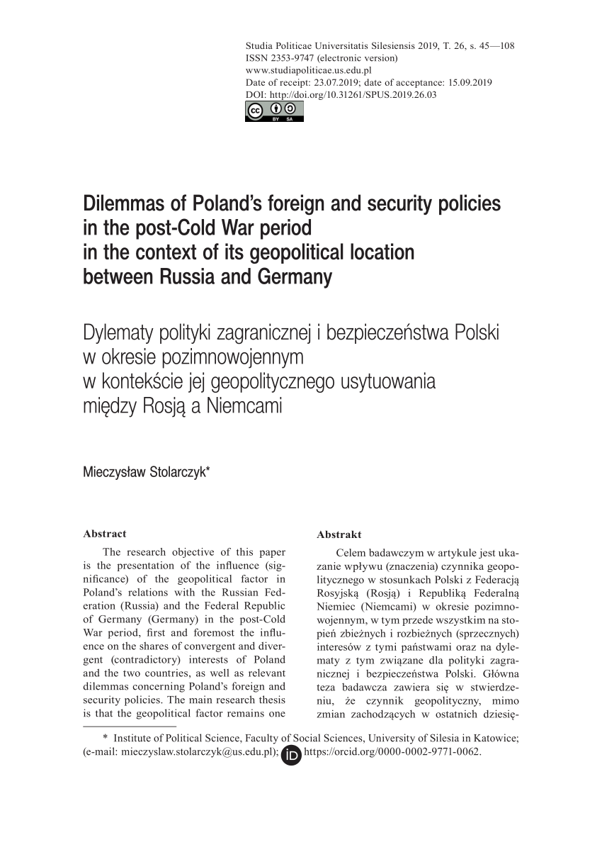 (PDF) Dilemmas of Poland’s foreign and security policies in the post-Cold War period in the 