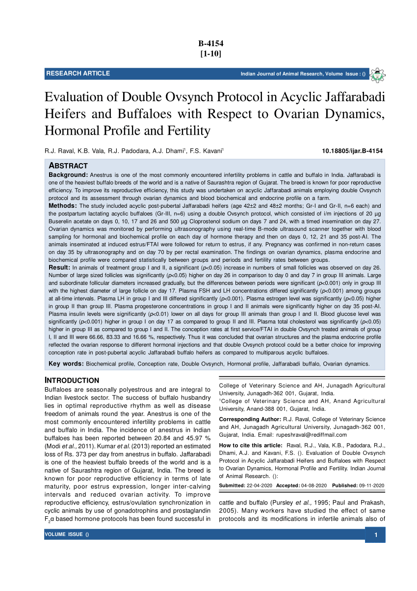 (PDF) Evaluation of Double Ovsynch Protocol in Acyclic Jaffarabadi