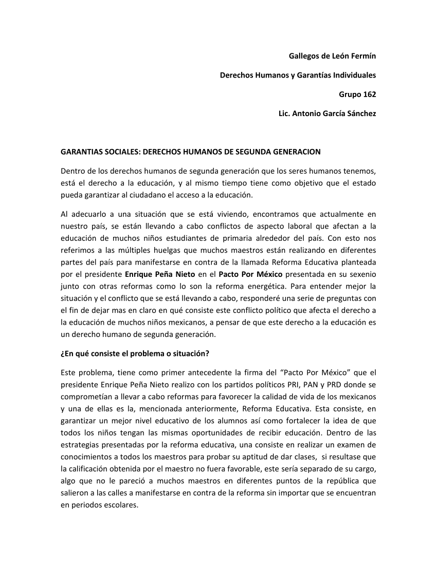 PDF) GARANTIAS SOCIALES: DERECHOS HUMANOS DE SEGUNDA GENERACION - REFORMA  EDUCATIVA EPN