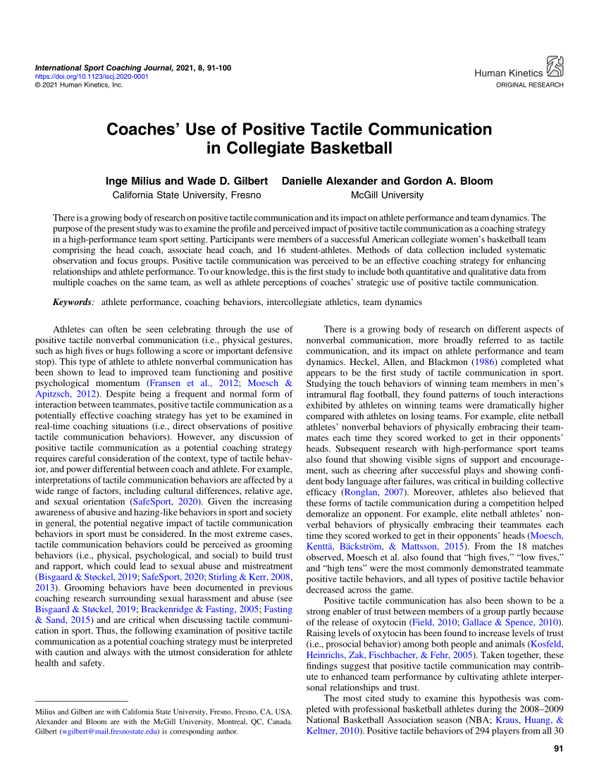 PDF) Coaches' Use of Positive Tactile Communication in Collegiate Basketball