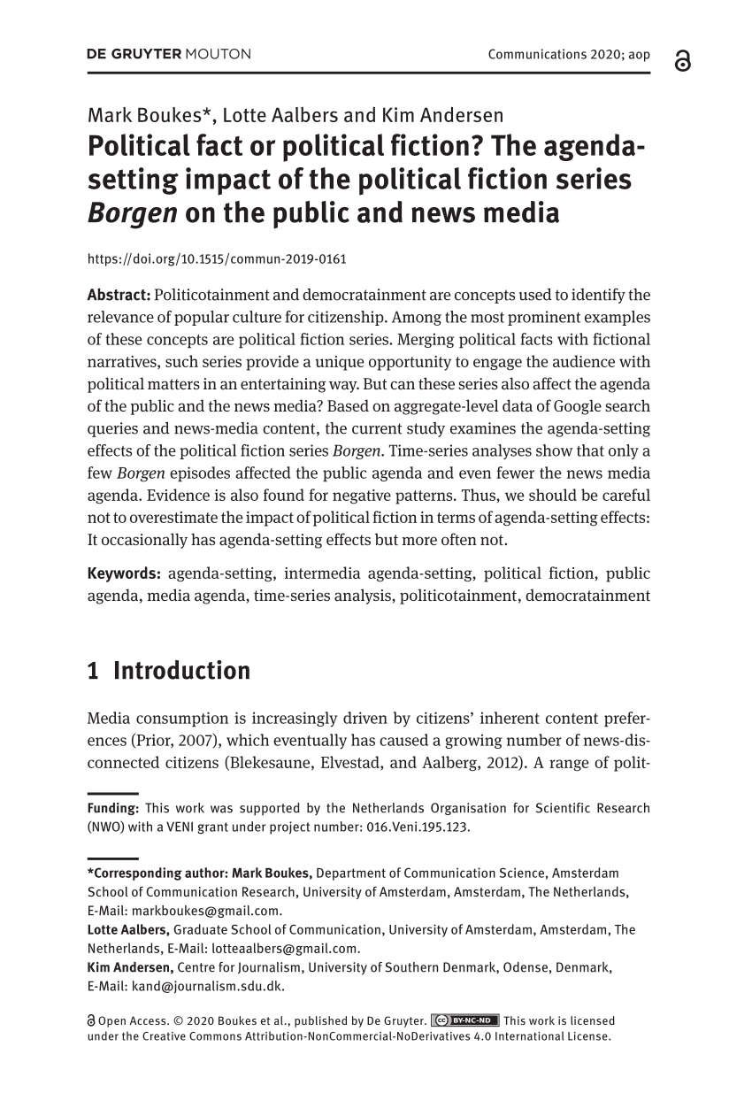 Løs Burma Betjening mulig PDF) Political fact or political fiction? The agenda-setting impact of the  political fiction series Borgen on the public and news media