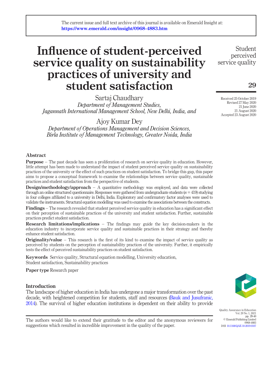 research paper on service quality in education