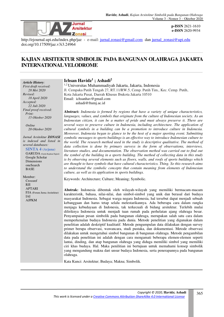 Pdf Kajian Arsitektur Simbolik Pada Bangunan Olahraga Jakarta International Velodrome