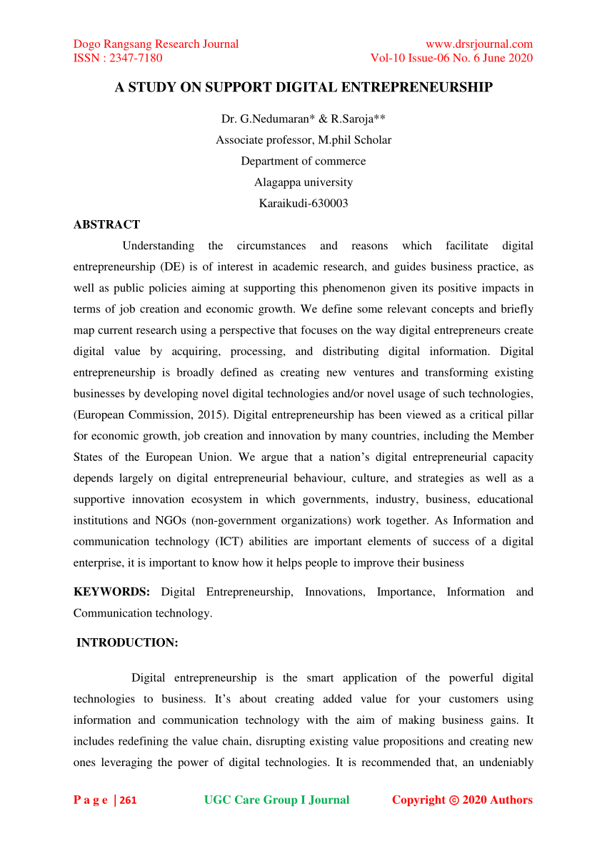example of research paper about entrepreneurship