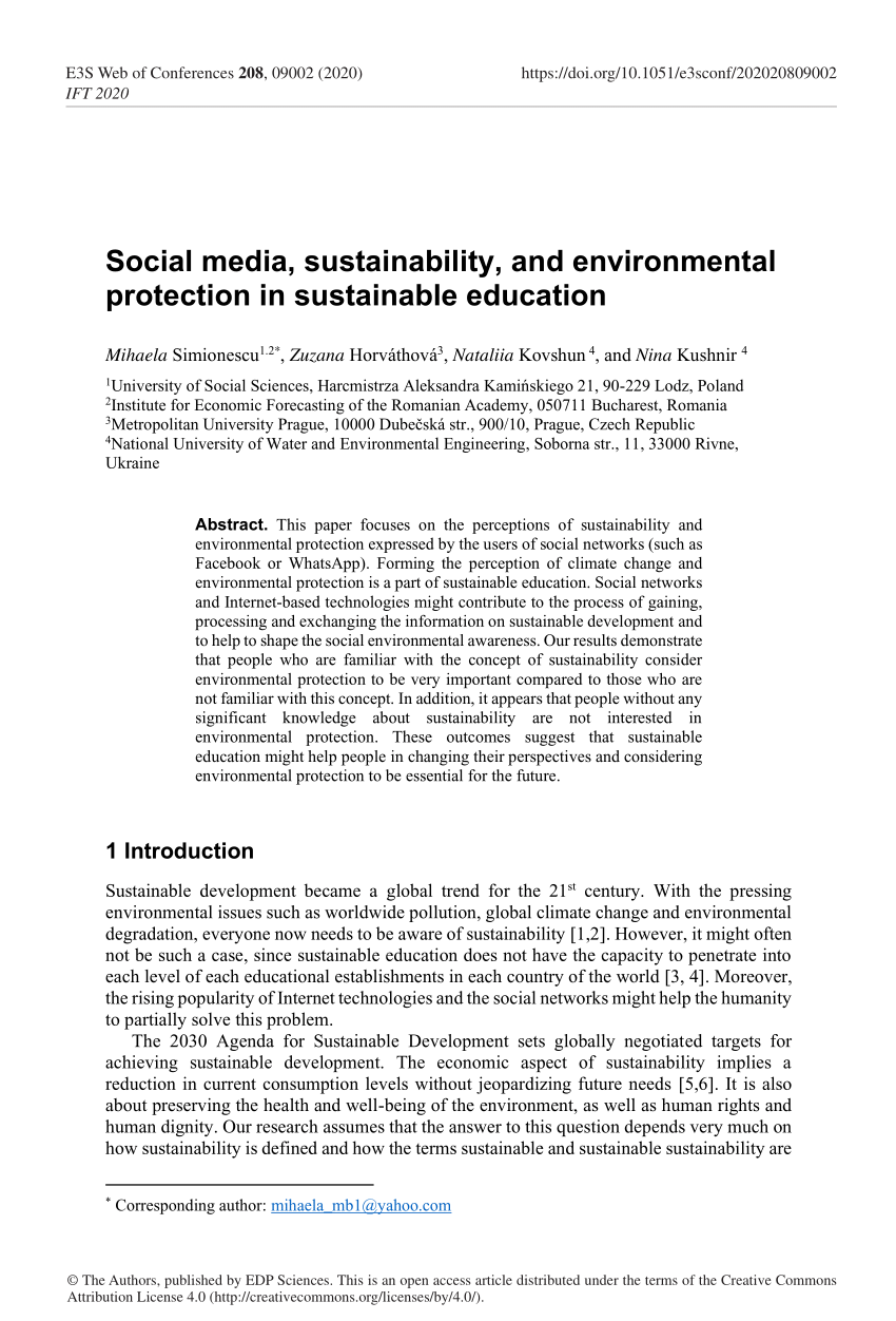 Pdf Social Media Sustainability And Environmental Protection In Sustainable Education